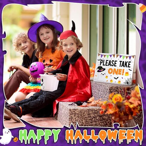 Yerliker Halloween Porch Sign for Candy Bowl Trick or Treat for Halloween Party Kitchen Cafe Patio Porch Home Front Door Wall Decoration Poster(Please Take One) in Saudi Arabia