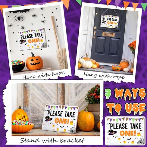 Yerliker Halloween Porch Sign for Candy Bowl Trick or Treat for Halloween Party Kitchen Cafe Patio Porch Home Front Door Wall Decoration Poster(Please Take One) in Saudi Arabia