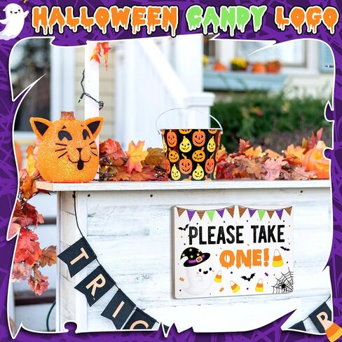 Yerliker Halloween Porch Sign for Candy Bowl Trick or Treat for Halloween Party Kitchen Cafe Patio Porch Home Front Door Wall Decoration Poster(Please Take One) in Saudi Arabia