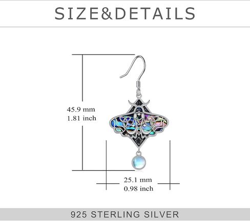 TIGER RIDER Luna Moth/Dragonfly/Beetle/Hummingbird/Rose Flower Dangle Earrings Sterling Silver Moonstone Earrings Gifts Witch Jewelry for Women Mother in Saudi Arabia