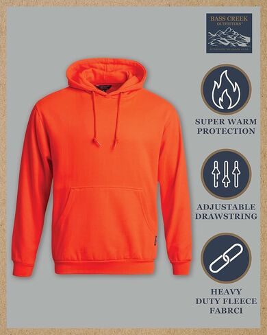 Bass Creek Outfitters Men's High Visibility Warm Sweatshirt - Safety Workwear Pullover Hoodie: Neon Yellow, Orange in Kuwait
