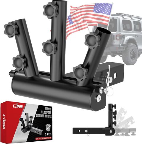 Flag Pole for Truck – 90° Adjustable Hitch Flag Pole Holder, Triple Receiver Hitch Flag Pole Mount Kit, Camper Flag Pole Mount for RV, Trailer, Jeep Flag Holder with Rust-Resistant Metal Design in Saudi Arabia