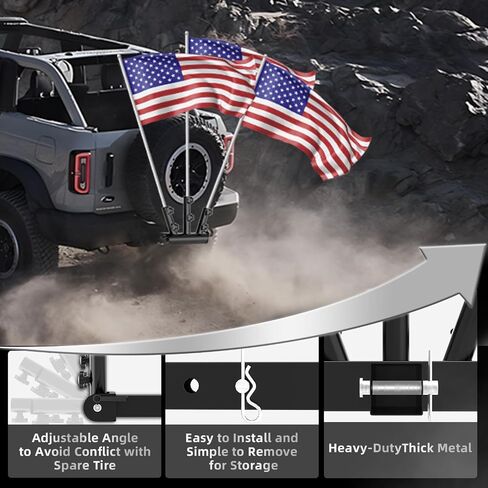 Flag Pole for Truck – 90° Adjustable Hitch Flag Pole Holder, Triple Receiver Hitch Flag Pole Mount Kit, Camper Flag Pole Mount for RV, Trailer, Jeep Flag Holder with Rust-Resistant Metal Design in Saudi Arabia