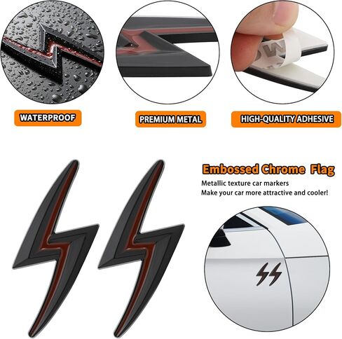 TOMALL 3D Metal S Lightning Emblems Badge 2PCS لجانب السيارة لشارة الحاجز سيارة الكروم سبائك الزنك شارة شعار ملصقات الجذع رمز شارة الشارات الزينة لجميع اكسسوارات السيارات (أحمر / أسود) in Saudi Arabia