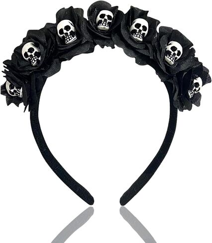 Halloween Skull Headband, Day of the Dead Black Flower Crown Hair Accessories for Women Girls, Halloween Costume Cosplay Party in Saudi Arabia
