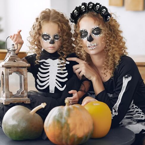 Halloween Skull Headband, Day of the Dead Black Flower Crown Hair Accessories for Women Girls, Halloween Costume Cosplay Party in Saudi Arabia