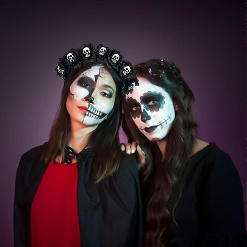 Halloween Skull Headband, Day of the Dead Black Flower Crown Hair Accessories for Women Girls, Halloween Costume Cosplay Party in Saudi Arabia