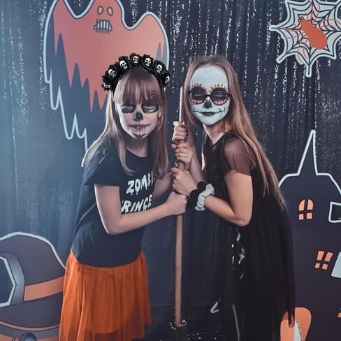 Halloween Skull Headband, Day of the Dead Black Flower Crown Hair Accessories for Women Girls, Halloween Costume Cosplay Party in Saudi Arabia