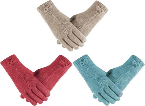 3 Pairs Women's Winter Knit Gloves Touchscreen Cold Weather Gloves Fleece Lined Gloves for Women in Saudi Arabia