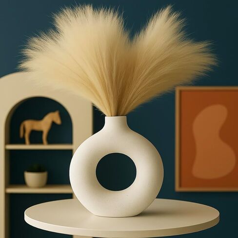 Modern White Ceramic Vase - 7.5 Inch Tall - Ceramic Flower Vase. Home Decor, Centerpiece, Coffee Table, Living Room, Flowers, Entryway, Bookshelf. in Kuwait