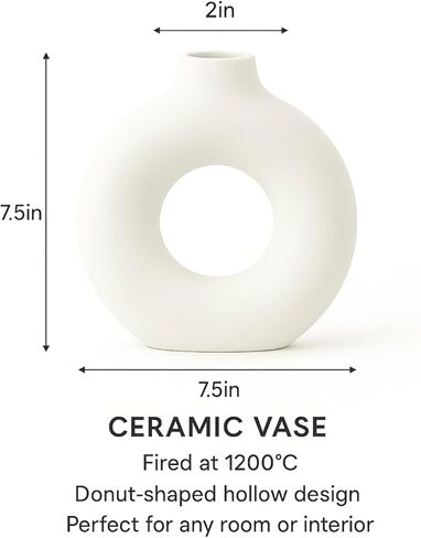 Modern White Ceramic Vase - 7.5 Inch Tall - Ceramic Flower Vase. Home Decor, Centerpiece, Coffee Table, Living Room, Flowers, Entryway, Bookshelf. in Kuwait
