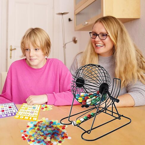Yuanhe Jumbo Bingo Game Set - 11" Metal Round Cage, 75 Colored Bingo Balls, 100 Bingo Cards, 500 Mixed Chips and Master Board for Large Groups, Parties in Saudi Arabia