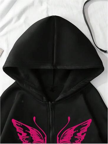 Floerns Women's Plus Size Butterfly Graphic Zip Up Hoodies Long Sleeve Hooded Jackets in Saudi Arabia