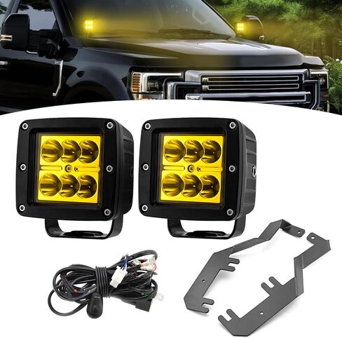Wsays 2pcs 24W Ditch Light Pod وغطاء محرك السيارة مع مجموعة الأسلاك المتوافقة مع Ford F-250 F-350 F-450 F-550 Super Duty 2017-2022 in Kuwait
