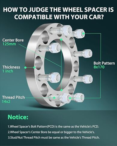 SCITOO 4Pcs 8x170 Wheel Spacers 1 inch Studs 14x2 Bore 125mm Fit for Ford for F-350 Super Duty 1999-2016, for Ford for F-350 2011-2016, for Ford for F-250 Super Duty 1999-2016 in Saudi Arabia