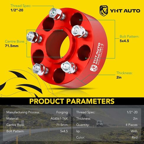 YHTAUTO 5x4.5 Hub Centric Wheel Spacers 2 Inch Compatible with Jeep Grand Cherokee, Wrangler, Cherokee, Liberty 5x114.3mm Tire Spacers w/1/2 Inch-20 Studs 71.5 mm Hub Bore 5 Lug 4PCS Red Wheel Spacers in Saudi Arabia