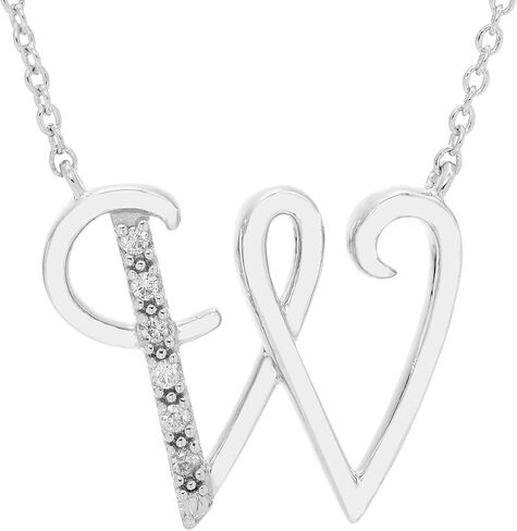 قلادة Boston Bay Diamonds الأولية المصنوعة من الفضة الإسترليني عيار 925، مع سلسلة قابلة للتعديل مقاس 18 بوصة - 20 بوصة (لون G-H، وضوح I2-I3) - اختيار الحرف in Kuwait