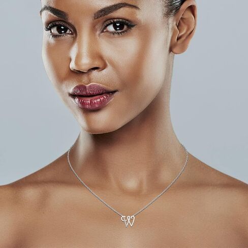 قلادة Boston Bay Diamonds الأولية المصنوعة من الفضة الإسترليني عيار 925، مع سلسلة قابلة للتعديل مقاس 18 بوصة - 20 بوصة (لون G-H، وضوح I2-I3) - اختيار الحرف in Kuwait
