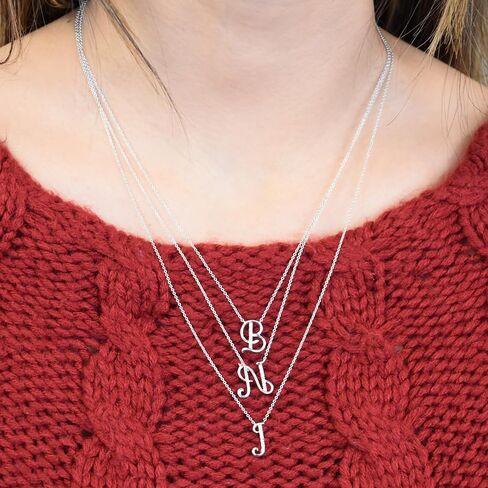 قلادة Boston Bay Diamonds الأولية المصنوعة من الفضة الإسترليني عيار 925، مع سلسلة قابلة للتعديل مقاس 18 بوصة - 20 بوصة (لون G-H، وضوح I2-I3) - اختيار الحرف in Kuwait