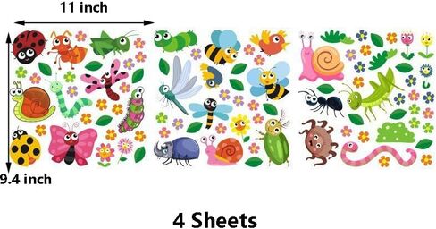 4 Sheets Cartoon Insect Wall Decals Cute Animal Butterfly Flower Leaf Ladybug Bee DIY Decor Wall Stickers Vinyl Wall Decor for Bedroom Living Room Playroom Nursery Home Decoration in Saudi Arabia