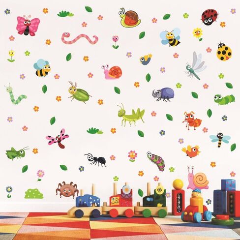 4 Sheets Cartoon Insect Wall Decals Cute Animal Butterfly Flower Leaf Ladybug Bee DIY Decor Wall Stickers Vinyl Wall Decor for Bedroom Living Room Playroom Nursery Home Decoration in Saudi Arabia