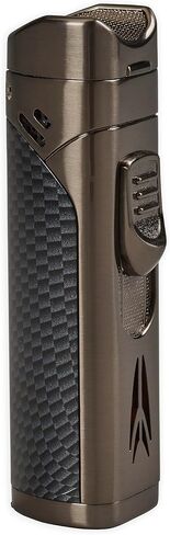 Lotus Monarch Cigar Wighter مع ألسنة الشعلة المقاومة للرياح رباعية ، جميع المساكن المعدنية ، لكمة السيجار ، قبعة سيجار ، نافذة على مستوى الوقود الملون (الأسود الأحمر والمطاط) in Kuwait