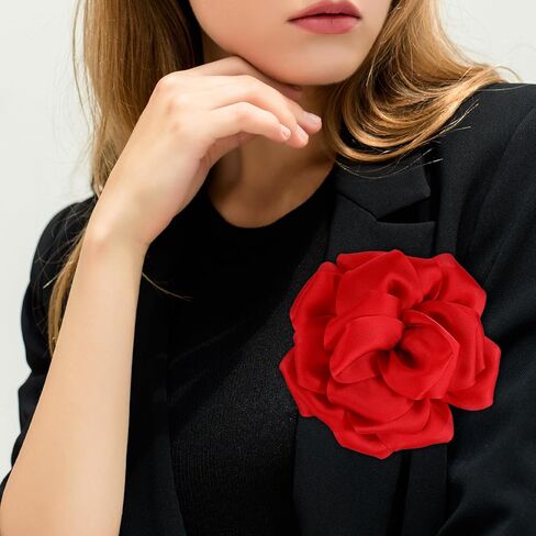دبابيس إكسسوارات للشعر على شكل وردة حمراء للنساء، دبابيس للنساء من القماش على شكل زهور للفساتين، إكسسوارات شعر على شكل زهرة كبيرة، دبابيس على شكل زهرة للملابس in Kuwait