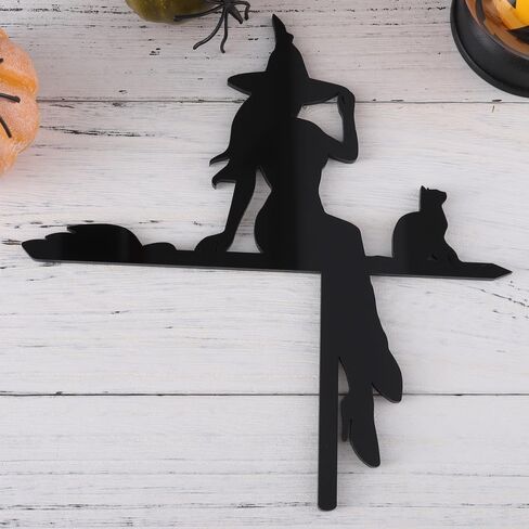 Halloween Door Corner Sign for Living Room Bedroom Office Outdoor Indoor Frame Acrylic Black Cat Witch Riding Broom Holiday Party Home Door Corner Decoration in Saudi Arabia