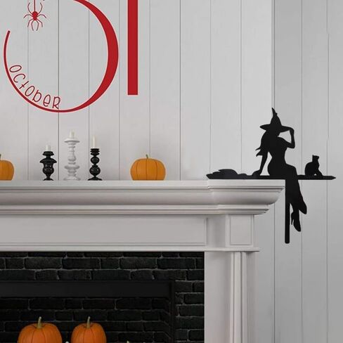 Halloween Door Corner Sign for Living Room Bedroom Office Outdoor Indoor Frame Acrylic Black Cat Witch Riding Broom Holiday Party Home Door Corner Decoration in Saudi Arabia