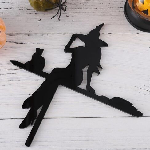 Halloween Door Corner Sign for Living Room Bedroom Office Outdoor Indoor Frame Acrylic Black Cat Witch Riding Broom Holiday Party Home Door Corner Decoration in Saudi Arabia