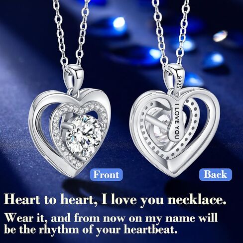 Moissanite necklace for women, 1-3 carat moissanite heart necklace with"I LOVE YOU"S925 sterling silver jewelry necklace,birthday gifts for wife, also a holiday gifts for girlfriend, mother, daughter in Saudi Arabia