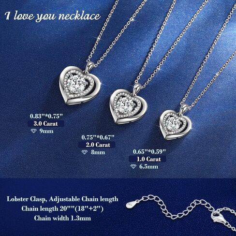 Moissanite necklace for women, 1-3 carat moissanite heart necklace with"I LOVE YOU"S925 sterling silver jewelry necklace,birthday gifts for wife, also a holiday gifts for girlfriend, mother, daughter in Saudi Arabia