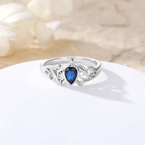 Turtle Ring 925 Sterling Silver Created Blue Sapphire September Birthstone with Turtle Ring for Women Gifts in Kuwait