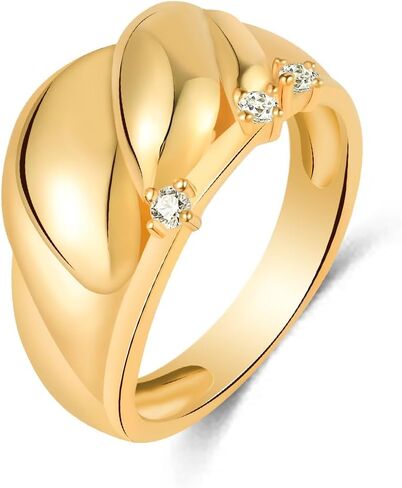 Women's Band Ring, 925 Sterling Silver Plated 14K Gold with Cubic Zirconia, Elegant Statement Jewelry in Saudi Arabia