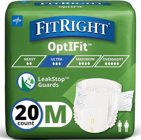 حفاضات FitRight Ultra للكبار، سراويل داخلية تستخدم لمرة واحدة مع علامات تبويب، شديدة الامتصاص، صغيرة، 20 بوصة - 33 بوصة، 4 عبوات من 20 (إجمالي 80) in Saudi Arabia
