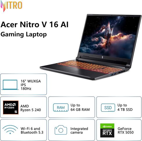 Acer Nitro V 16 Gaming Mamped | 16 "Wuxga IPS 165Hz | AMD Zen 4 8-Core Ryzen 7 8845HS (> I7-12700H) | 32GB DDR5 1TB SSD | GEFORCE RTX 4060 8GB in Saudi Arabia