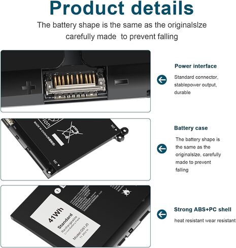 G91J0 41Wh Battery Replacement for Dell Latitude 3320 3330 3420 3520 Inspiron 3510 3511 3515 3525 3530 5310 5410 5418 5510 5515 5518 14 Plus 7420 7415 2-in-1 Vostro 5620 5625 V6W33 TN70C 11.25V in Kuwait