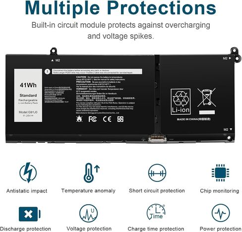 G91J0 41Wh Battery Replacement for Dell Latitude 3320 3330 3420 3520 Inspiron 3510 3511 3515 3525 3530 5310 5410 5418 5510 5515 5518 14 Plus 7420 7415 2-in-1 Vostro 5620 5625 V6W33 TN70C 11.25V in Kuwait