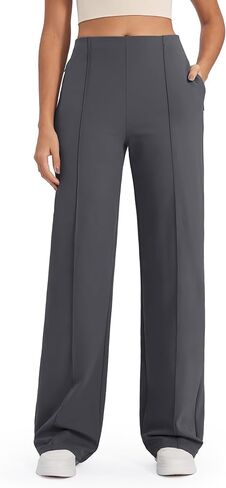 G4Free Wide Leg Pants for Women Business Casual Work Pants with Pockets High Waist Lounge Sweatpants Yoga Dress Pants Women Tummy Control(Dark Grey,XL,33") in Saudi Arabia
