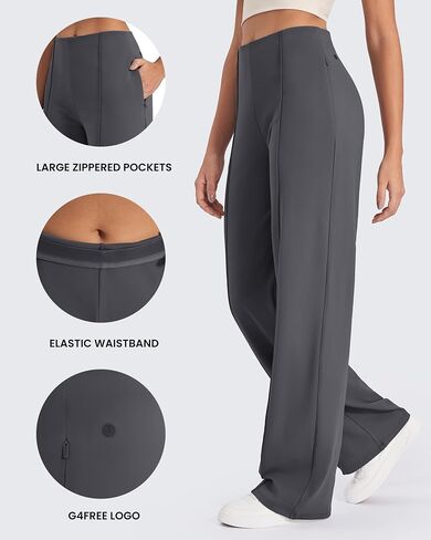 G4Free Wide Leg Pants for Women Business Casual Work Pants with Pockets High Waist Lounge Sweatpants Yoga Dress Pants Women Tummy Control(Dark Grey,XL,33") in Saudi Arabia