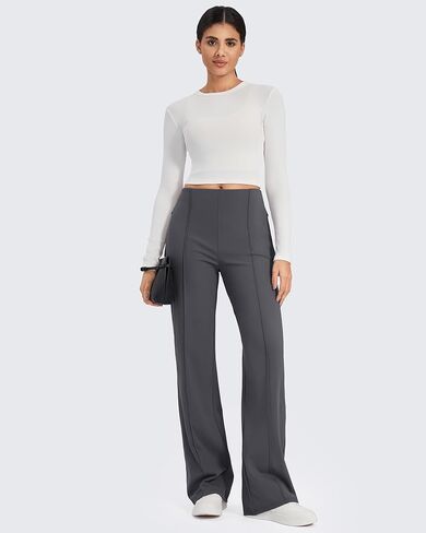G4Free Wide Leg Pants for Women Business Casual Work Pants with Pockets High Waist Lounge Sweatpants Yoga Dress Pants Women Tummy Control(Dark Grey,XL,33") in Saudi Arabia