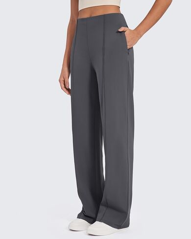 G4Free Wide Leg Pants for Women Business Casual Work Pants with Pockets High Waist Lounge Sweatpants Yoga Dress Pants Women Tummy Control(Dark Grey,XL,33") in Saudi Arabia