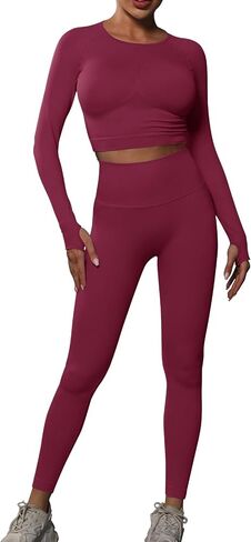 JBT Workout Set for Women Two Pieces for Long Sleeves Workout Sets, Seamless High Waist Leggings for Women in Saudi Arabia
