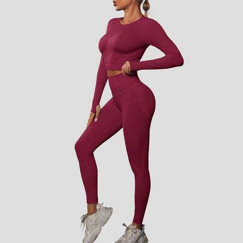 JBT Workout Set for Women Two Pieces for Long Sleeves Workout Sets, Seamless High Waist Leggings for Women in Saudi Arabia