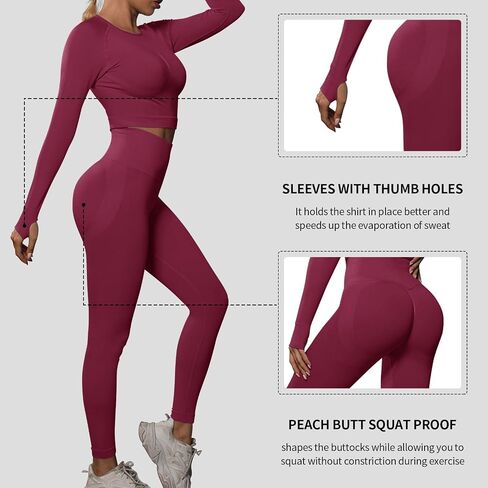 JBT Workout Set for Women Two Pieces for Long Sleeves Workout Sets, Seamless High Waist Leggings for Women in Saudi Arabia