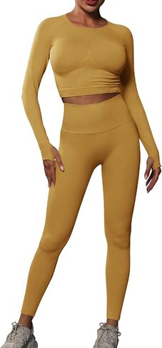 JBT Workout Set for Women Two Pieces for Long Sleeves Workout Sets, Seamless High Waist Leggings for Women in Saudi Arabia
