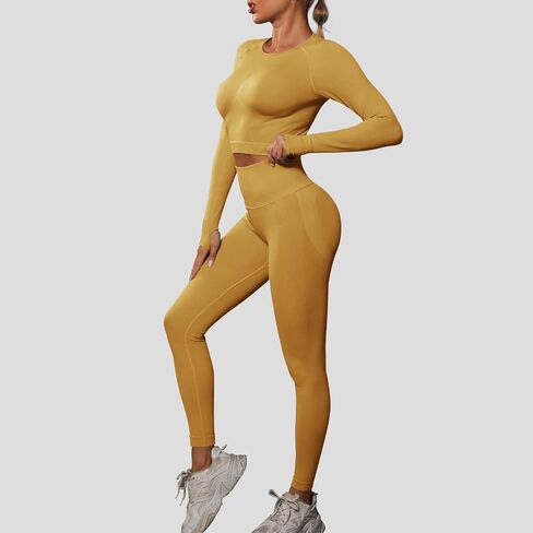 JBT Workout Set for Women Two Pieces for Long Sleeves Workout Sets, Seamless High Waist Leggings for Women in Saudi Arabia