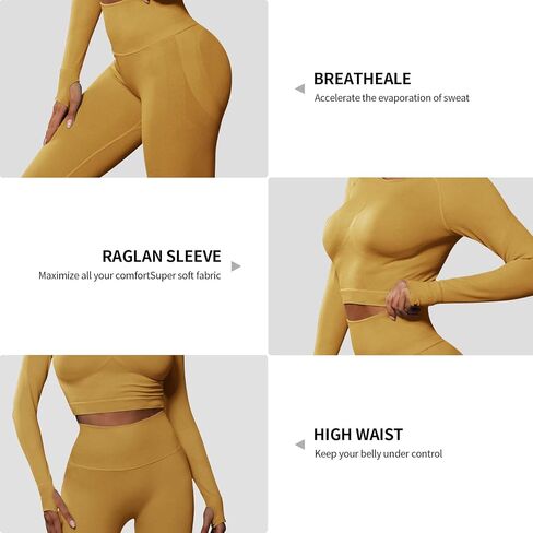 JBT Workout Set for Women Two Pieces for Long Sleeves Workout Sets, Seamless High Waist Leggings for Women in Saudi Arabia