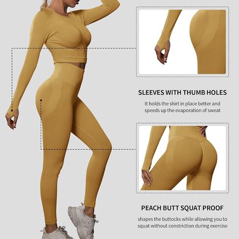 JBT Workout Set for Women Two Pieces for Long Sleeves Workout Sets, Seamless High Waist Leggings for Women in Saudi Arabia