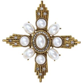 Vintage Cross Rhinestones Pearl Brooches Lapel Pins for Women Men Elegant Gold Plated Crystal Oval Pin for Dresses Suit Bouquet Ceremony Accessories Fashion Jewelry in Saudi Arabia